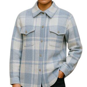 Rachel Zoe Womens Pastel Blue & White Plaid Super Soft Button Up Sweater Coat XS